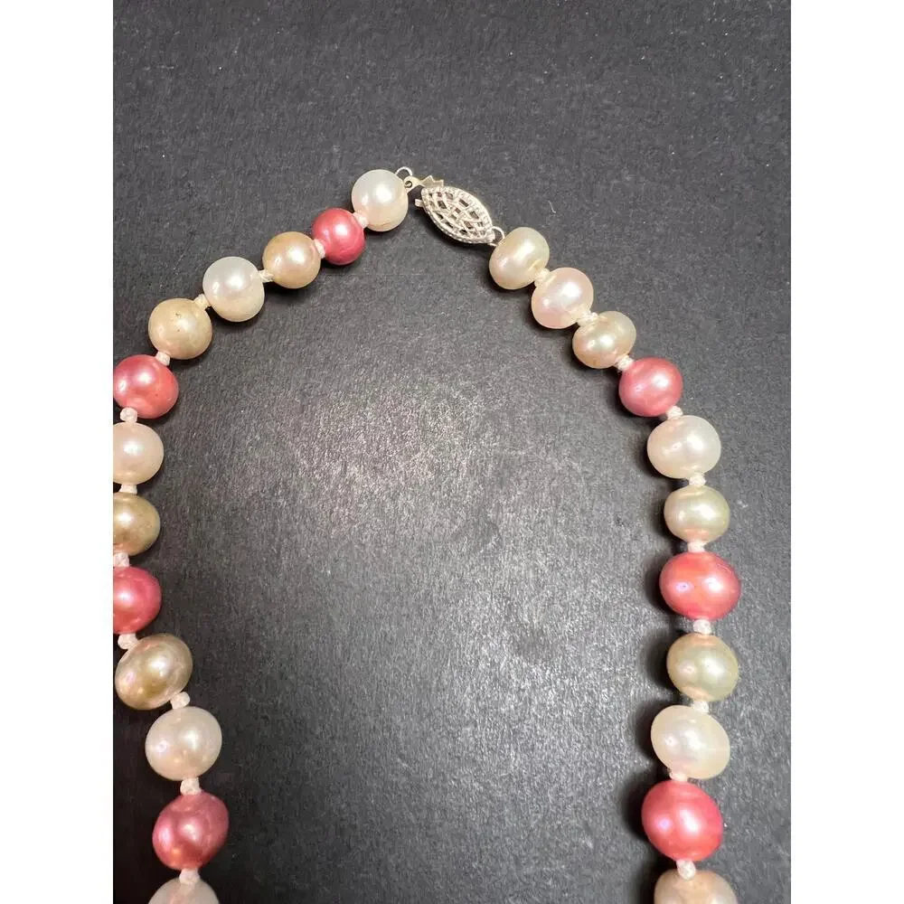 NEW multi colored freshwater pearl necklace with sterling silver clasp